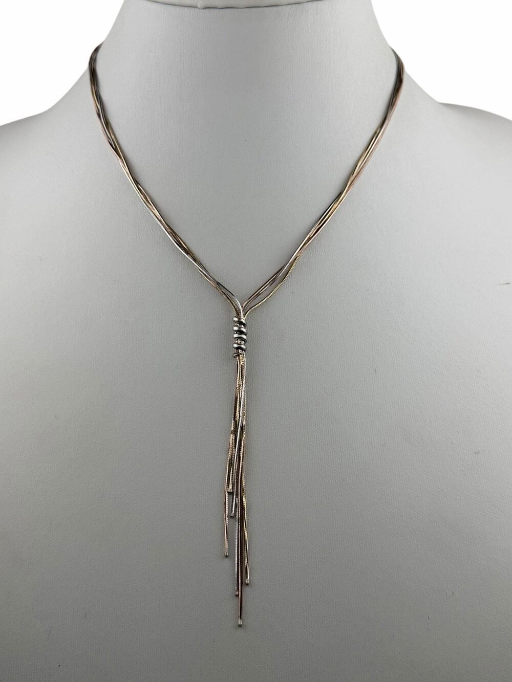 Tri Color Vermeil Tassel Multi Strand Sterling Silver Necklace Italy 16.75"